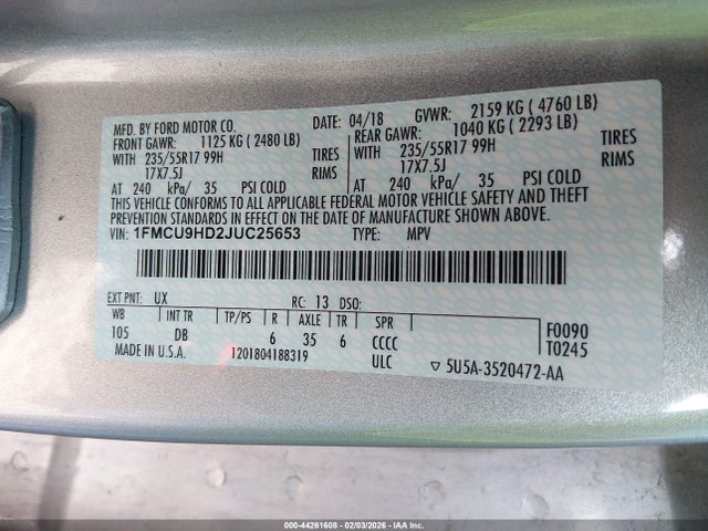 Ford ESCAPE SEL 2018 1FMCU9HD2JUC25653 Image 9