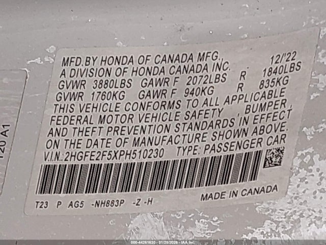 Honda Civic Sport 2023 2HGFE2F5XPH510230 Image 9