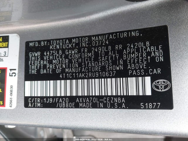 4T1C11AK2RU910637 Toyota CAMRY LE