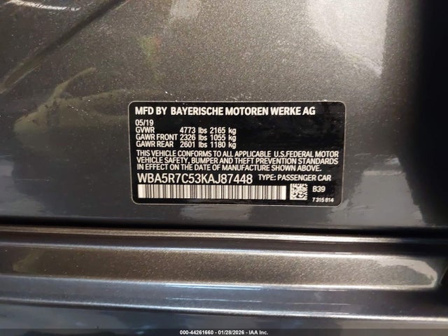 44261660 :رقم المزاد ، WBA5R7C53KAJ87448 vin ، 2019 Bmw 330i Xdrive مزاد بيع