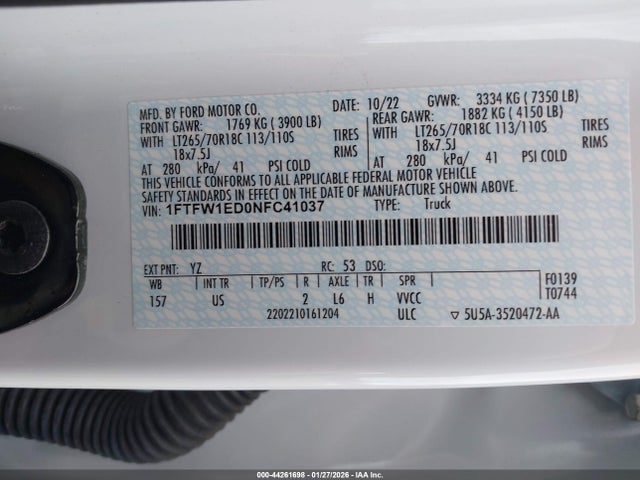 1FTFW1ED0NFC41037 Ford F-150 Xlt