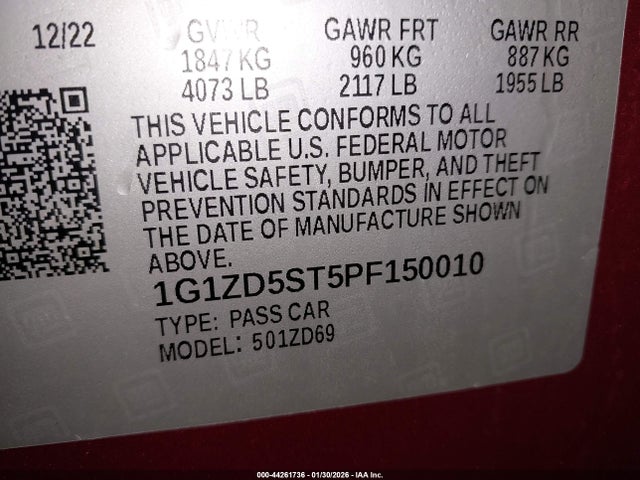 1G1ZD5ST5PF150010 Chevrolet Malibu Fwd 1lt