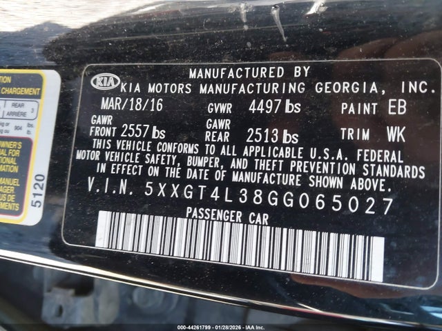 5XXGT4L38GG065027 KIA Optima Lx