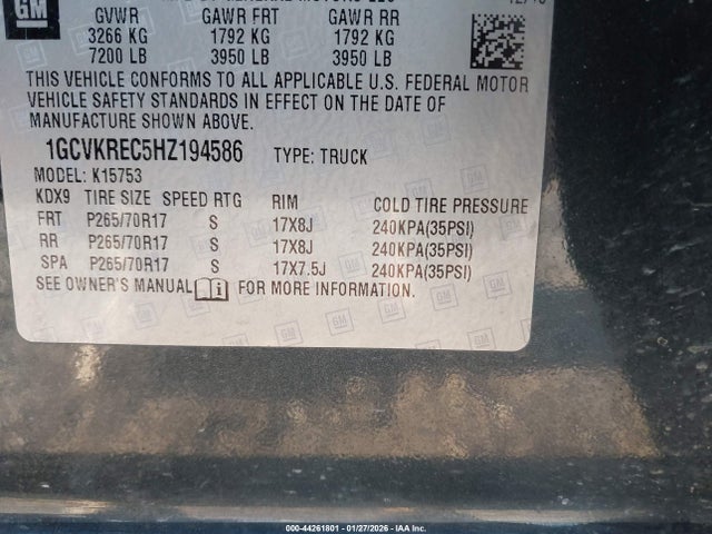 2017 CHEVROLET SILVERADO 1500 1GCVKREC5HZ194586 Photo 8