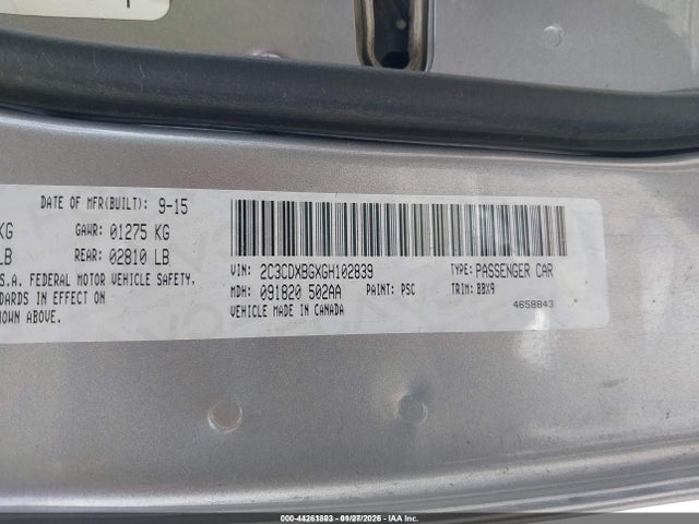 Aukcja sprzedaży 2016 Dodge Charger Se, vin: 2C3CDXBGXGH102839, numer aukcji: 44261803