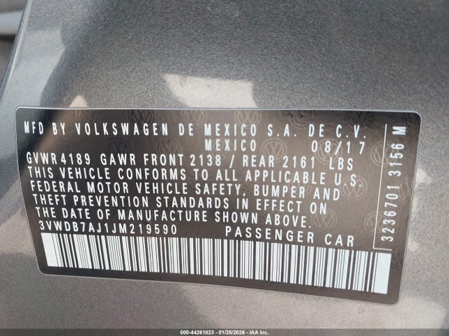 3VWDB7AJ1JM219590 Volkswagen Jetta 1.4t Se/1.4t Wolfsburg Edition