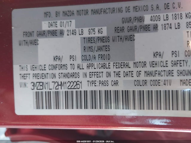 3MZBN1L72HM122261 Mazda Mazda3 Touring