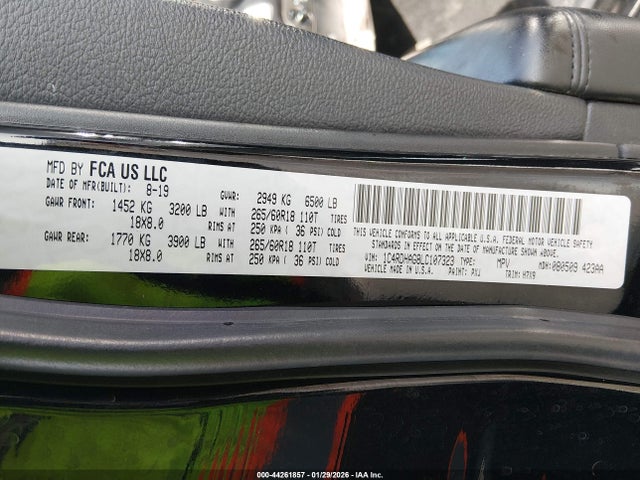 2020 Dodge Durango Sxt Rwd მანქანა იყიდება აუქციონზე, vin: 1C4RDHAG8LC107323, აუქციონის ნომერი: 44261857