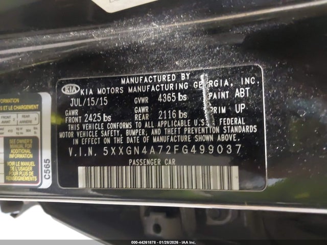 Продажа на аукционе авто 2015 Kia Optima Ex, vin: 5XXGN4A72FG499037, номер лота: 44261878
