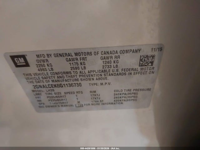 Chevrolet EQUINOX LT 2016 2GNALCEK6G1136730 Image 9
