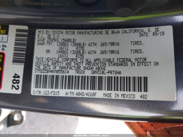3TMDZ5BN4KM055614 Toyota Tacoma Trd Off Road