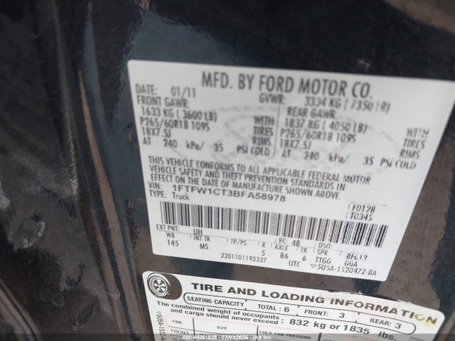 Aukcja sprzedaży 2011 Ford F-150 Xlt, vin: 1FTFW1CT3BFA58978, numer aukcji: 44261939
