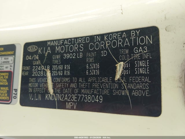 2014 Kia Soul მანქანა იყიდება აუქციონზე, vin: KNDJN2A23E7738049, აუქციონის ნომერი: 44261953