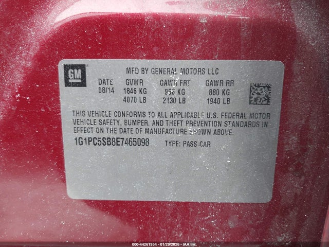 Продаж на аукціоні авто 2014 Chevrolet Cruze 1lt Auto, vin: 1G1PC5SB8E7465098, номер лоту: 44261954
