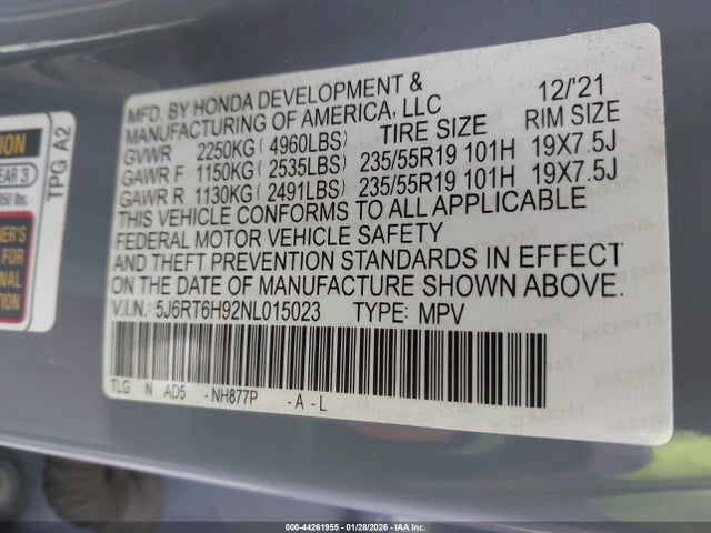 5J6RT6H92NL015023 Honda Cr-v Hybrid Touring