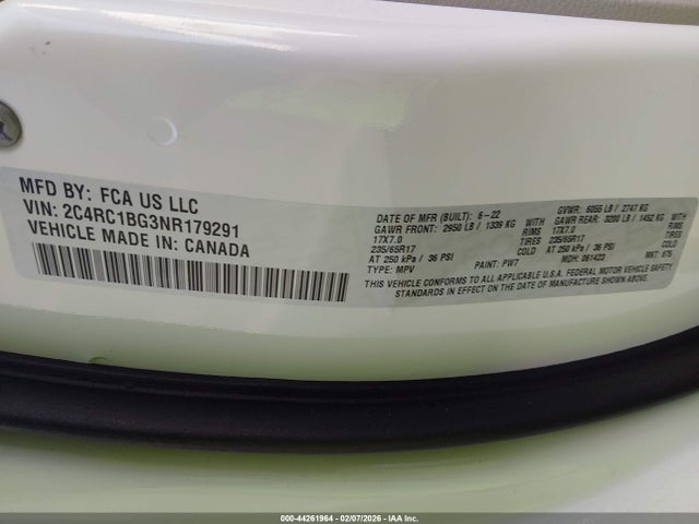 2C4RC1BG3NR179291 Chrysler Pacifica Touring L