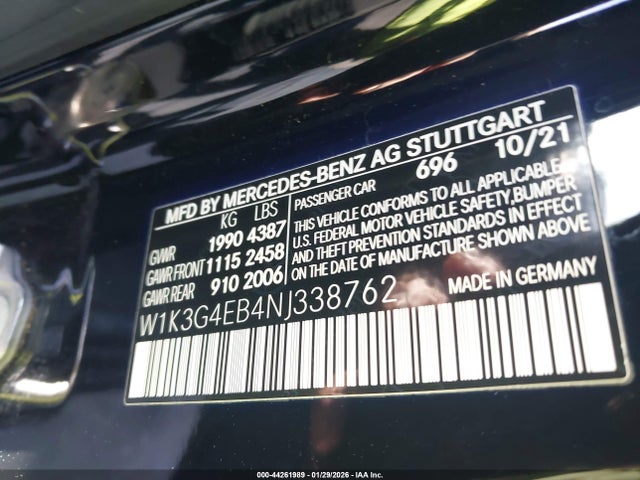 W1K3G4EB4NJ338762 Mercedes-Benz A 220