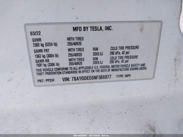 2022 TESLA MODEL Y 7SAYGDEE6NF386977 Photo 8