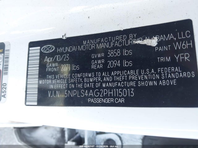 44262107 :رقم المزاد ، 5NPLS4AG2PH115013 vin ، 2023 Hyundai Elantra Sel مزاد بيع
