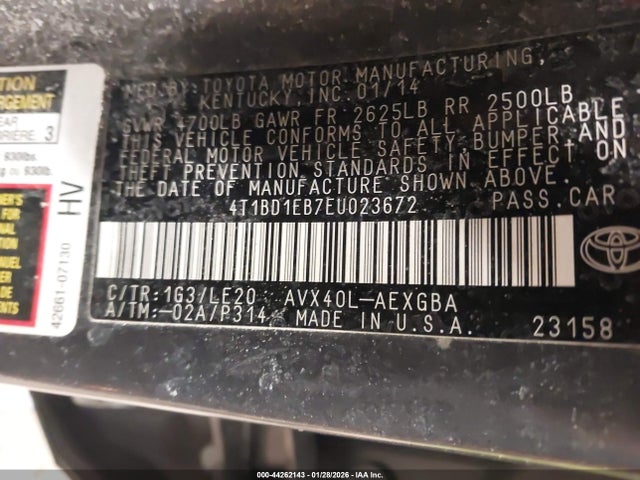 4T1BD1EB7EU023672 Toyota Avalon Hybrid Xle Touring