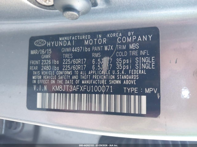 KM8JT3AFXFU100071 Hyundai TUCSON GLS