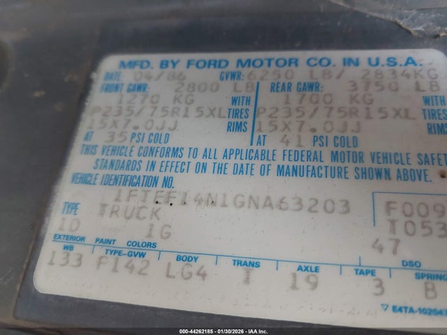 1986 FORD F150 1FTEF14N1GNA63203 Photo 8