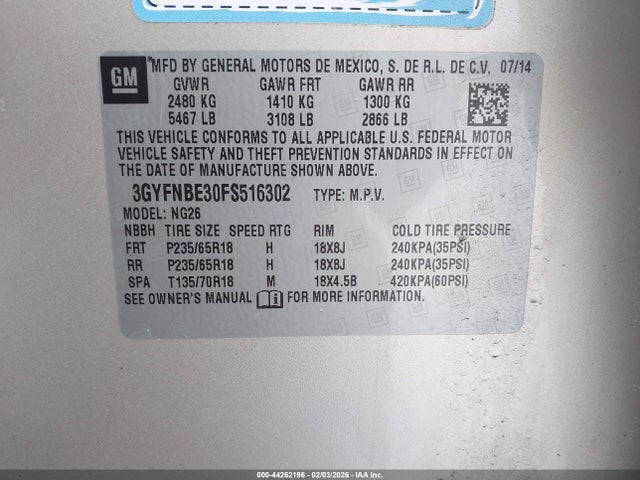 2015 CADILLAC SRX 3GYFNBE30FS516302 Photo 8