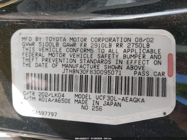 2003 LEXUS LS 430 JTHBN30F830095071 Photo 8
