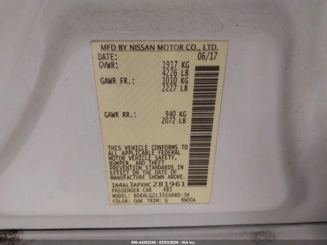 1N4AL3APXHC281961 Nissan Altima 2.5 S