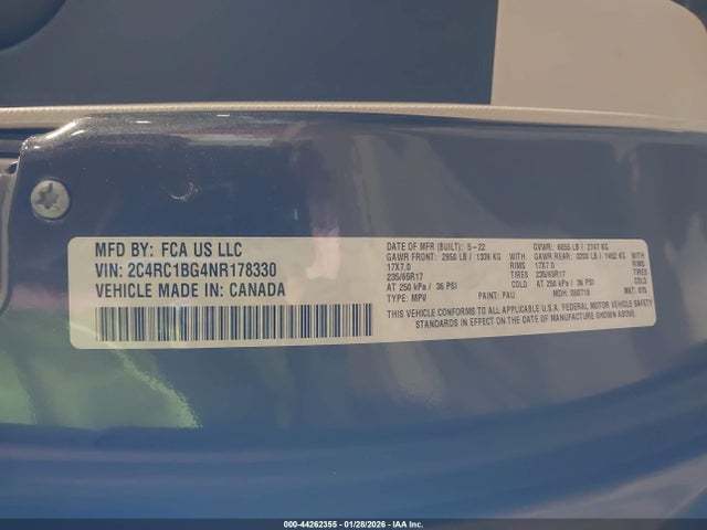 2022 Chrysler Pacifica Touring L მანქანა იყიდება აუქციონზე, vin: 2C4RC1BG4NR178330, აუქციონის ნომერი: 44262355