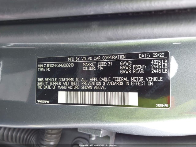 2021 VOLVO S60 7JR102FK2MG093210 Photo 8