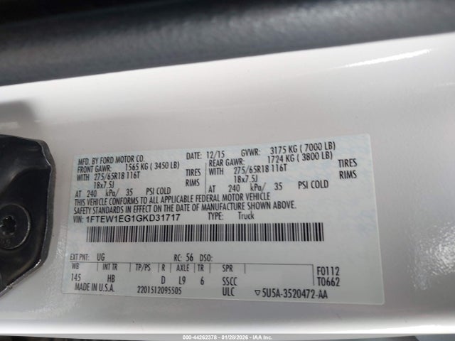 1FTEW1EG1GKD31717 Ford F-150 Lariat