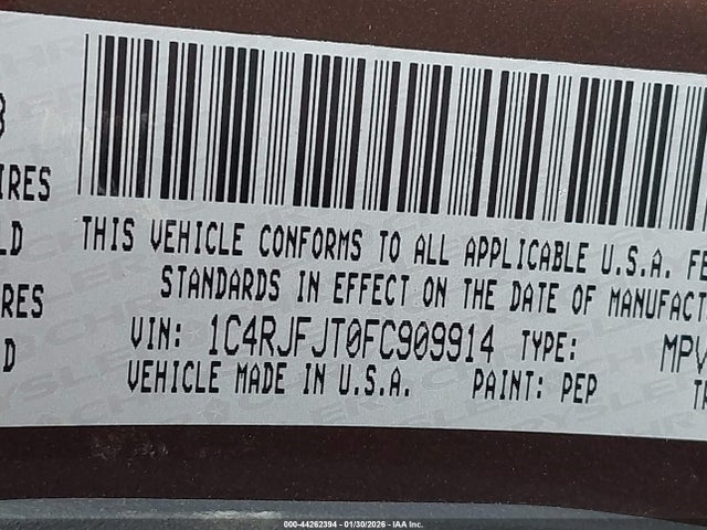 Auction sale of the 2015 Jeep Grand Cherokee Summit, vin: 1C4RJFJT0FC909914, lot number: 44262394