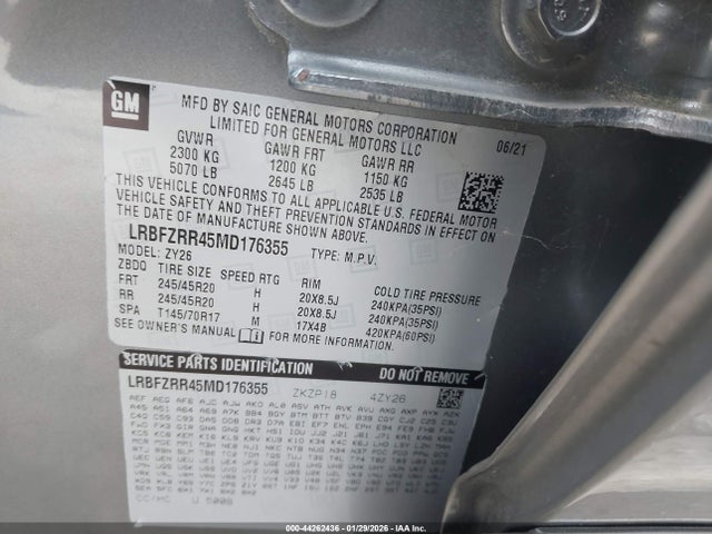 Продажа на аукционе авто 2021 Buick Envision Fwd Avenir, vin: LRBFZRR45MD176355, номер лота: 44262436
