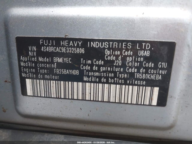 4S4BRCAC9E3325806 Subaru Outback 2.5i