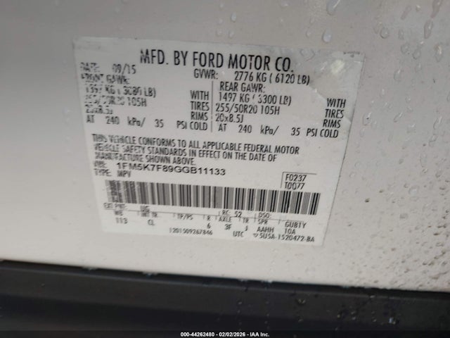 1FM5K7F89GGB11133 Ford Explorer Limited