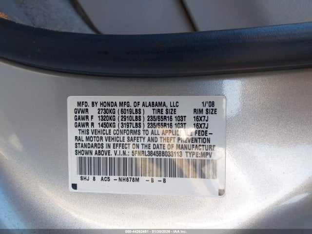 Aukcja sprzedaży 2008 Honda Odyssey Ex, vin: 5FNRL38458B033113, numer aukcji: 44262491