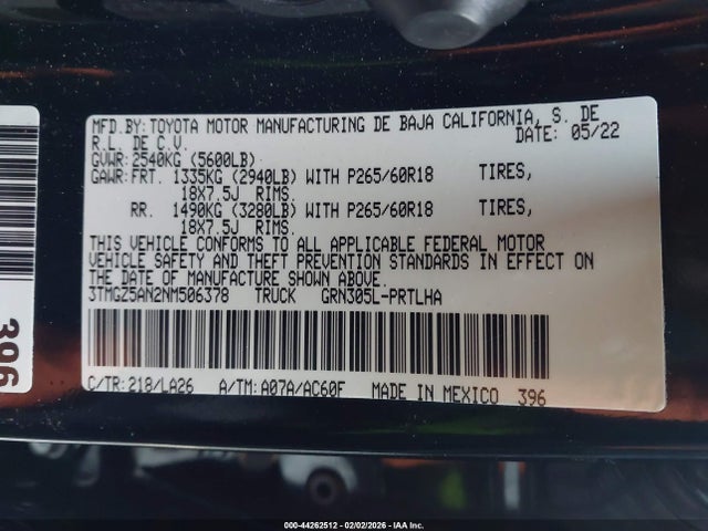 3TMGZ5AN2NM506378 Toyota Tacoma Limited