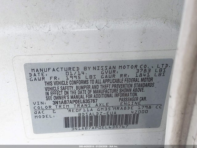 3N1AB7AP0EL635767 Nissan SENTRA SV