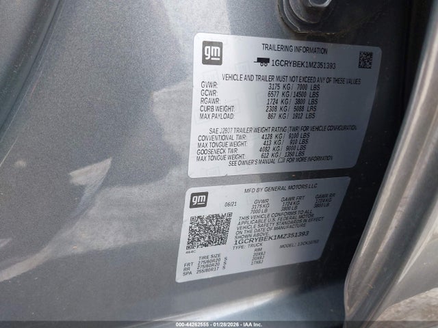 1GCRYBEK1MZ351393 Chevrolet Silverado 1500 4wd Standard Bed Custom