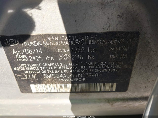 5NPEB4AC4EH928940 Hyundai SONATA GLS