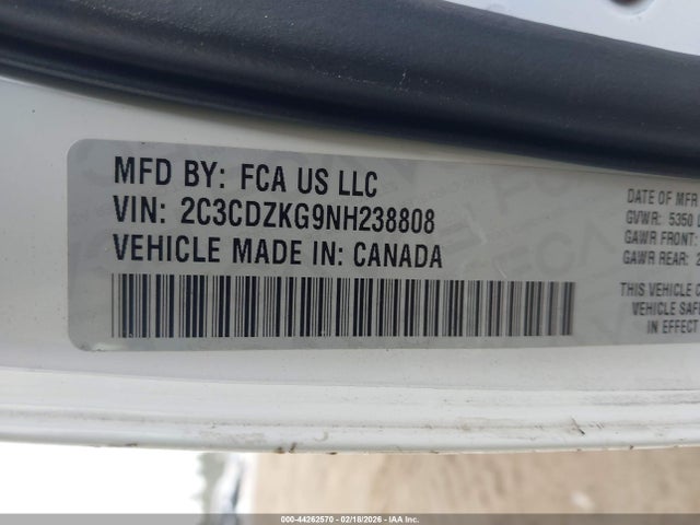 Продаж на аукціоні авто 2022 Dodge Challenger Gt Awd, vin: 2C3CDZKG9NH238808, номер лоту: 44262570