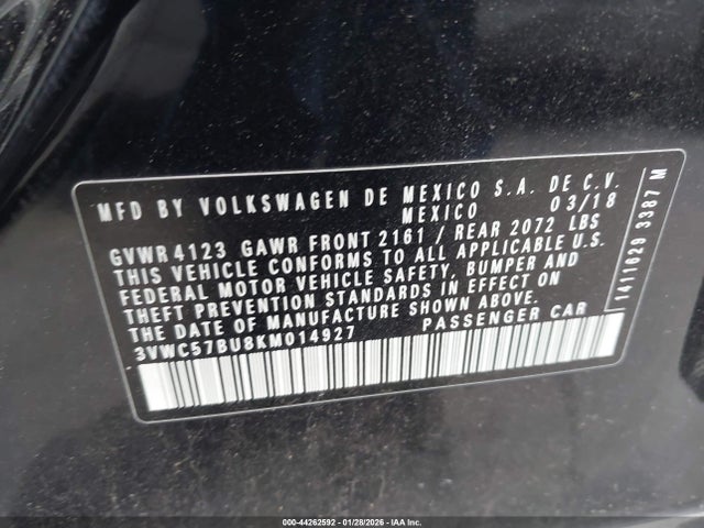 3VWC57BU8KM014927 Volkswagen Jetta 1.4t R-line/1.4t S/1.4t Se
