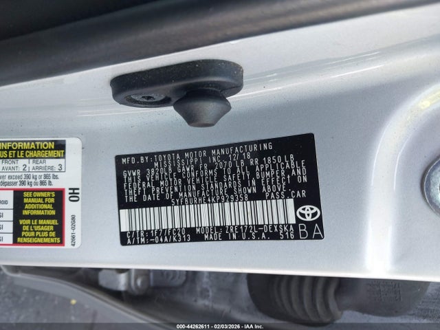 5YFBURHE4KP929358 Toyota COROLLA SE
