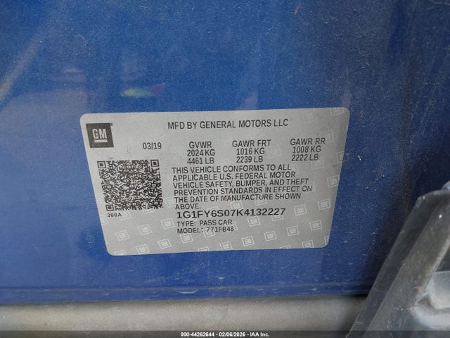 1G1FY6S07K4132227 Chevrolet BOLT EV LT