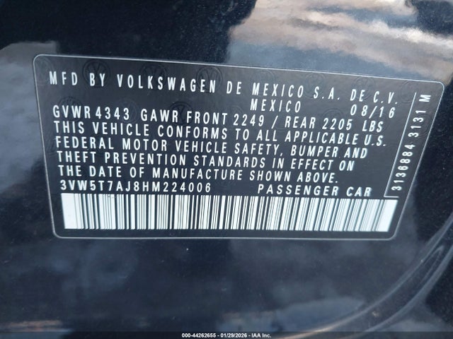 3VW5T7AJ8HM224006 Volkswagen JETTA GLI