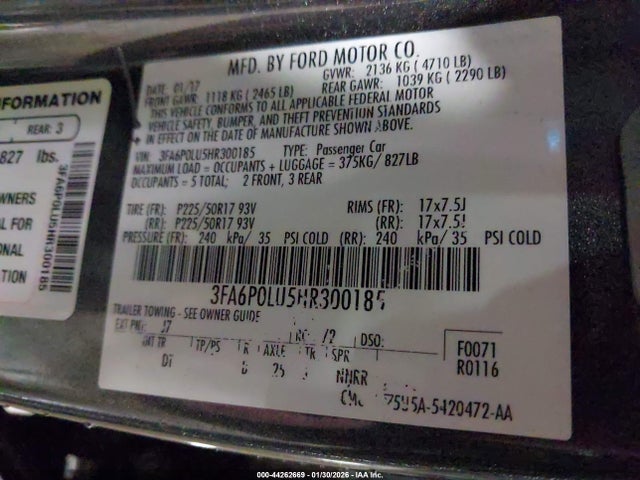 Ford Fusion Hybrid Se 2017 3FA6P0LU5HR300185 Image 9