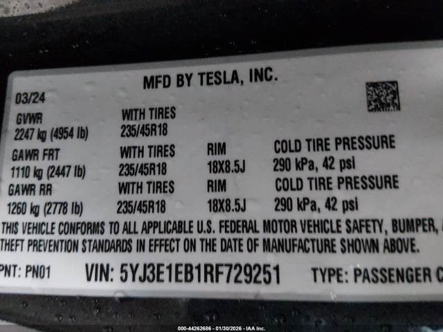 2024 TESLA MODEL 3 5YJ3E1EB1RF729251 Photo 8