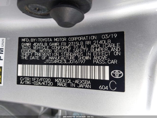 JTDS4RCE3LJ016197 Toyota COROLLA SE
