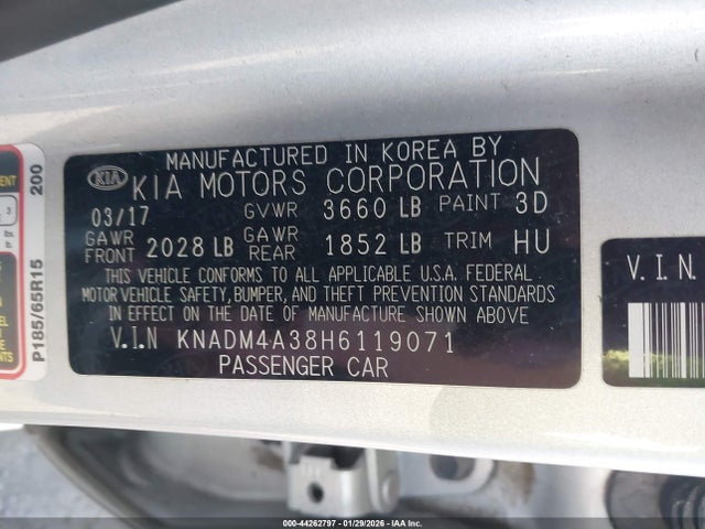 KNADM4A38H6119071 KIA RIO LX